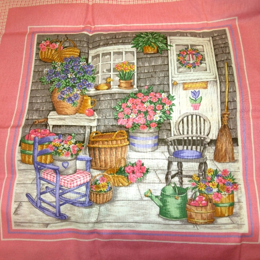 FABRIC PILLOW PANELS Cranston Print Works Charming Cottage Porch Scene, 4